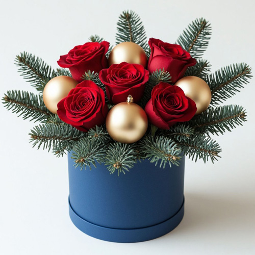 "Рождественский поцелуй". Букет в коробке