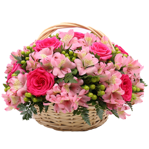 "Розовое очарование". Композиция в корзине